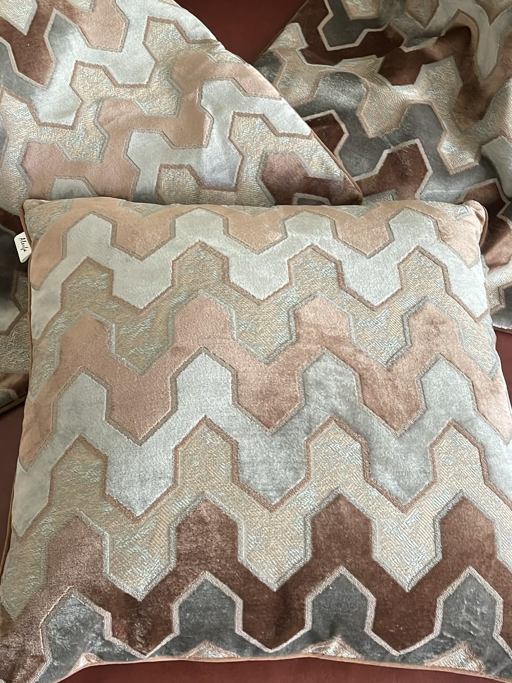 Decorative Zigzag Velvet Throw Pillow Covers in Beige and Gray (3)